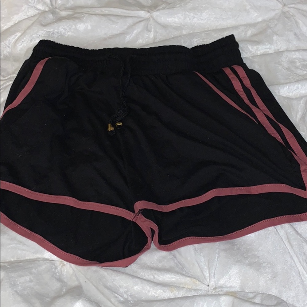 Black & Dark Pink Active Shorts